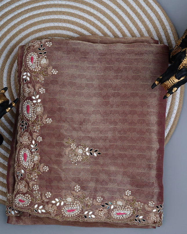 Soft tissue saree with Embroidery work butties and border - Bronze