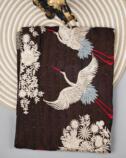 Chiffon saree with Parsi Gara work and kanchi border - Brown