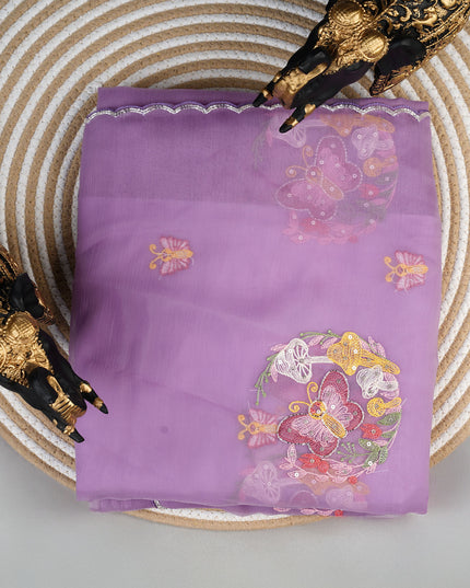 Soft organza saree with thread  Embroidery butties and scallop border With sequence work - Lavender