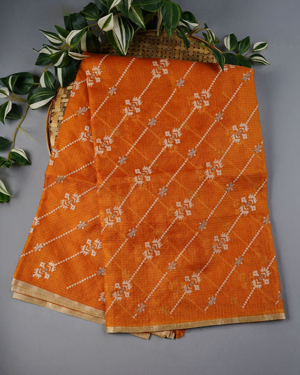 Silk Kota Saree With Allover Thread Embroidery Work With Gold Border -  Mustered