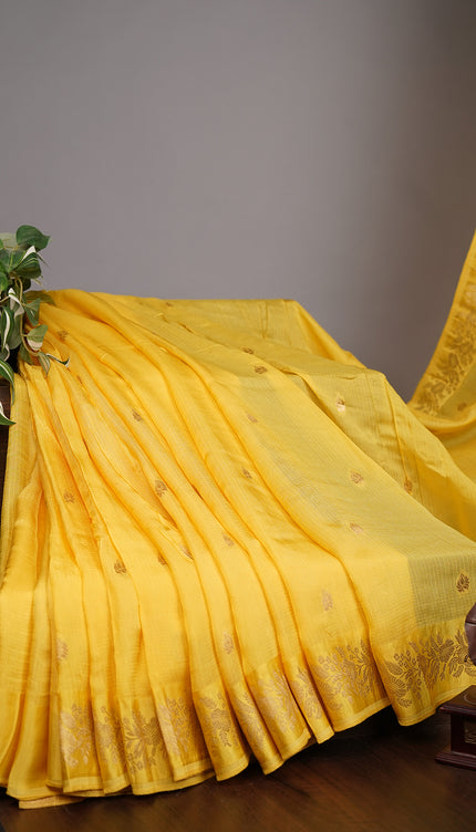 Silk Kota Allover Golden Zari Weaving with Flower Butties