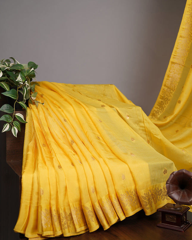 Silk Kota Allover Golden Zari Weaving with Flower Butties