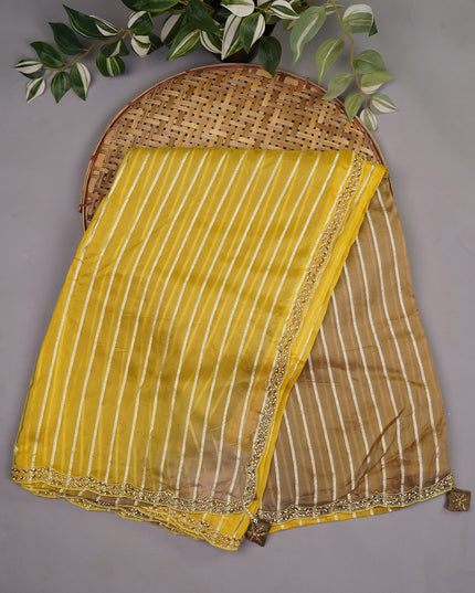 Soft Organza Silk with Zari Weaving Lines and Handwork Border