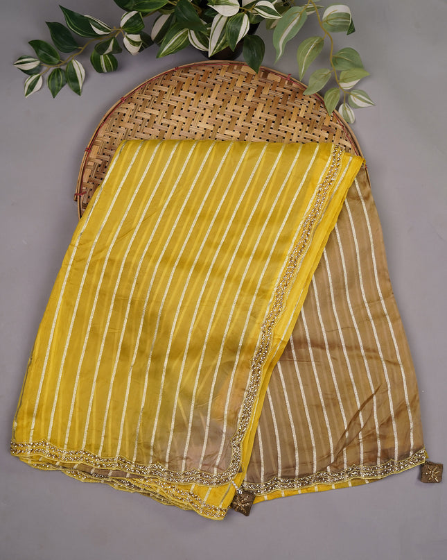 Soft Organza Silk with Zari Weaving Lines and Handwork Border