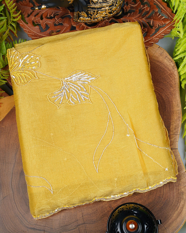 Tissue Organza saree with kardhana and sequence work and scallop border - Gold
