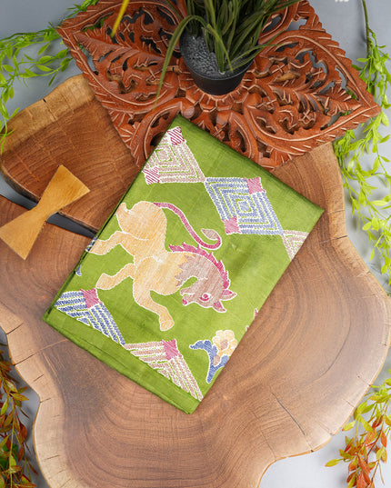 Pure Silk Saree With Horse Print - Green