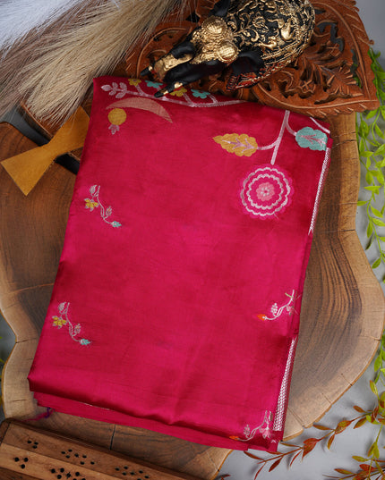 Chanderi Silk Saree With Allover Meenakari Work Zari Birder - Rani Pink