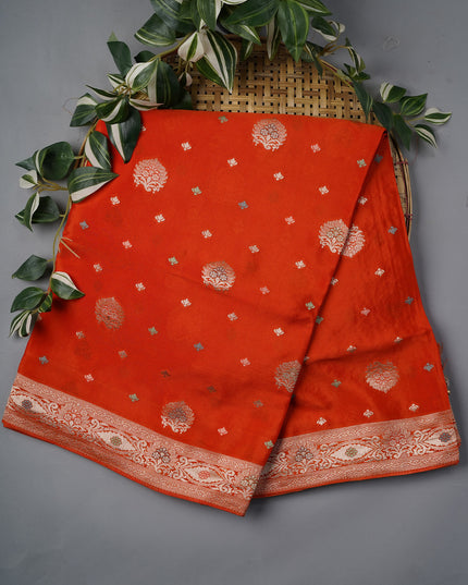 Banaras Silk With Meenakari Butties - Orange