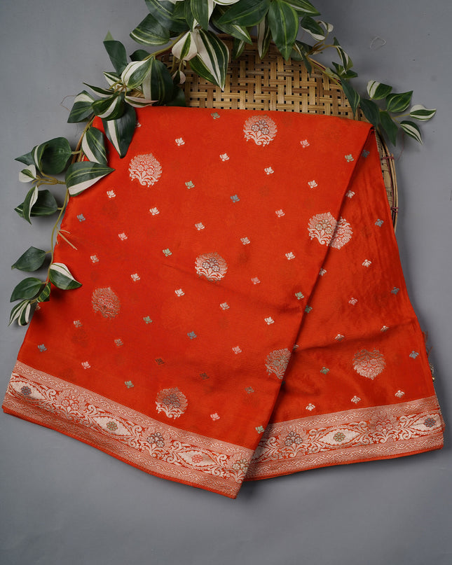 Banaras Silk With Meenakari Butties - Orange