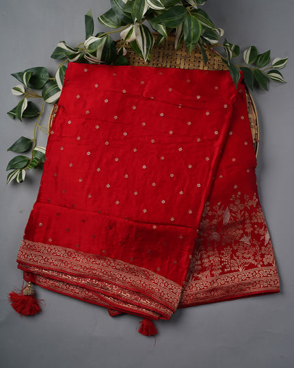 Banaras Silk With Golden Border - Red