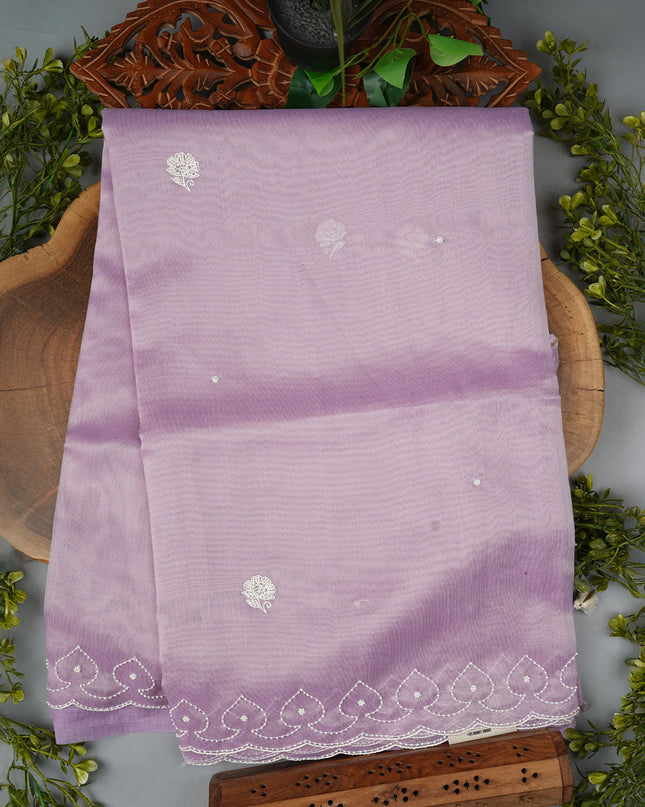 Tissue Linen Saree and Scallop Border and Peral Work - Lavender