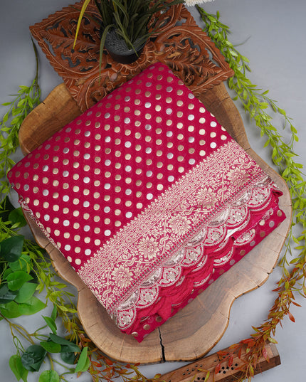 Banarasi Kaddi Georgette Saree With Gold & Silver Polka Dot With Scallop Border - Pink