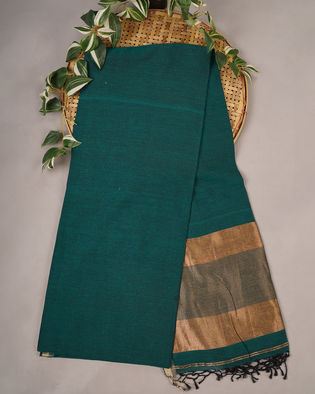 Cotton Antique Gold Zari Border - B Green