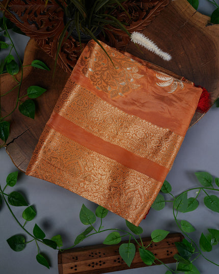 Banaras Silk Saree with Gold Zari Weaving- Rust