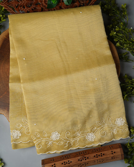 Tissue Lenin Saree and Scallop Border and Pearl work- Tan