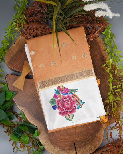 Kora Organza With Golden Butties & Scallop Boarder - Mustard