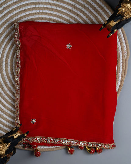 Italian Crape Mirror Work Botties With Kardhana Work - Red