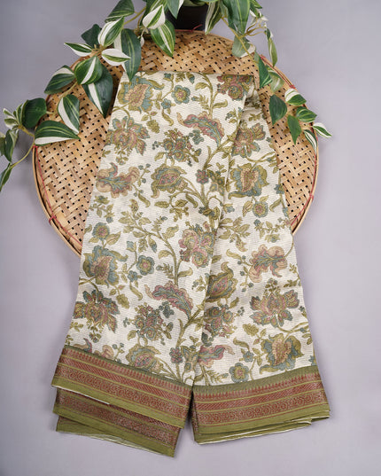 Chanderi Silk Allover Print with Antique Zari Border