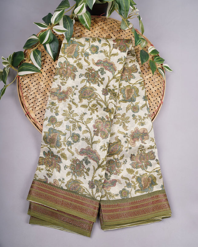 Chanderi Silk Allover Print with Antique Zari Border