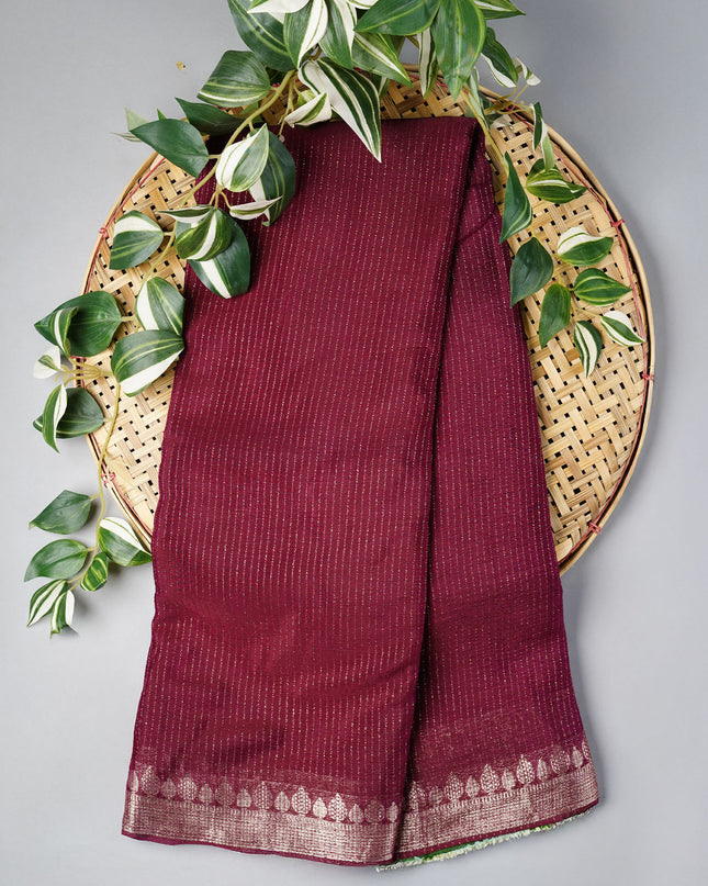 Korean Crepe Saree with Golden Zari Border- Purple