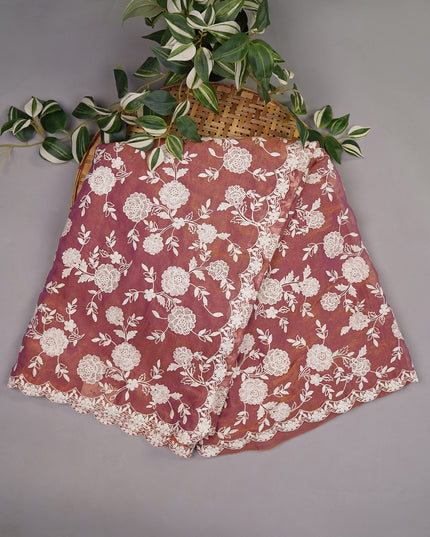 Tissue Georgette all Over Chicken Kari Work with Scallop Border