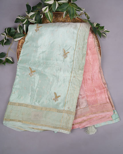 Russian Crepe with Kardhana Sequence Butties and Banaras Border - Pista Green