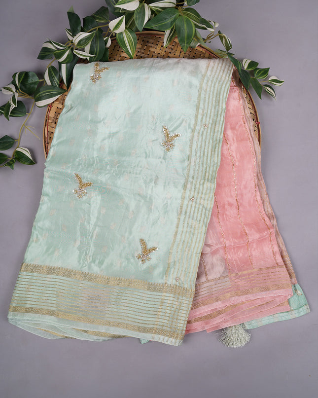 Russian Crepe with Kardhana Sequence Butties and Banaras Border - Pista Green