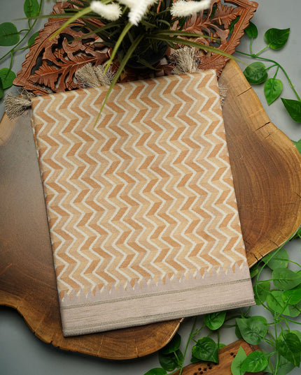 Tusser Silk Saree with Floral Print Border- Mustard