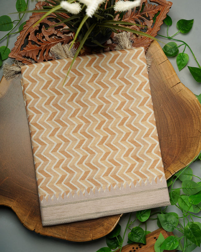 Tusser Silk Saree with Floral Print Border- Mustard