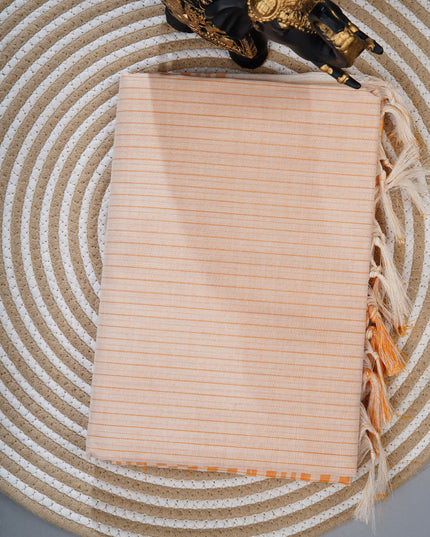 Mul cotton saree with stripes and thread weaving Border - Rust