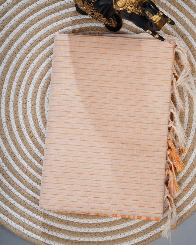 Mul cotton saree with stripes and thread weaving Border - Rust