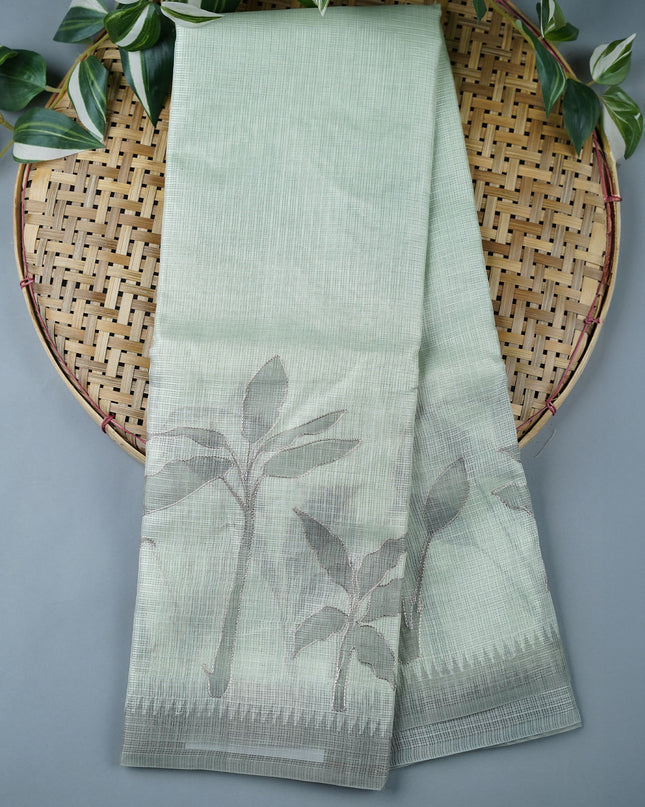 Silk Kota Saree with Ari Work Border- Pista Green