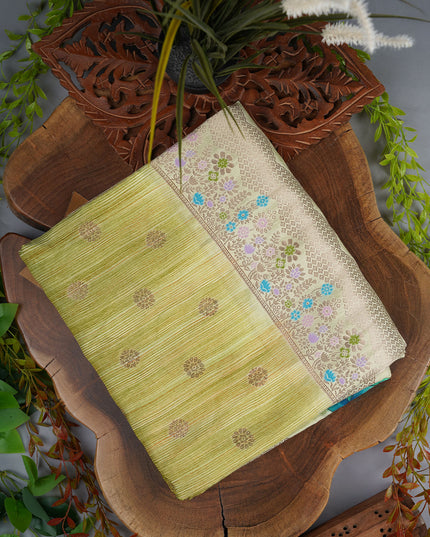 Banaras Silk Saree With Golden Butties Gap Border - Pista Green