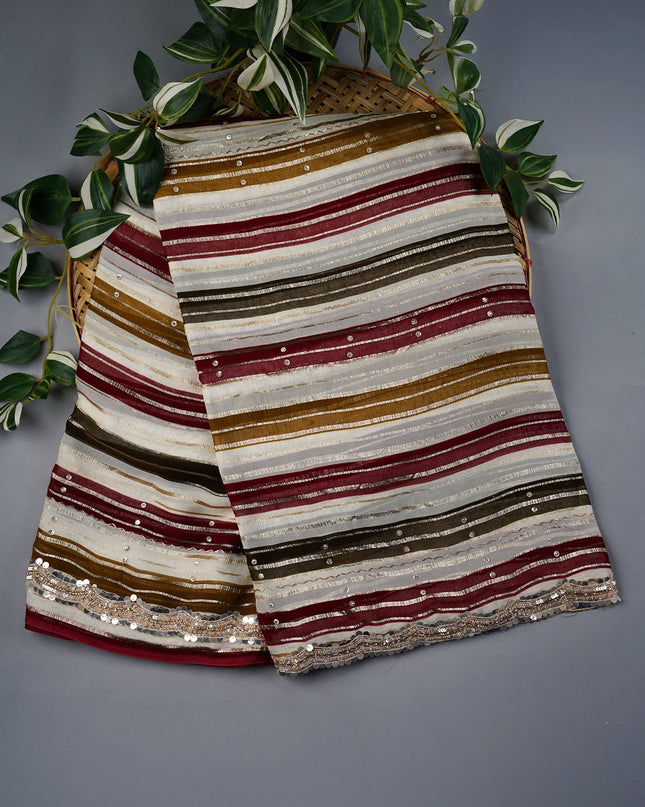 Georgette Saree With  Scallop Border Kardhana Sequence Work - Beige