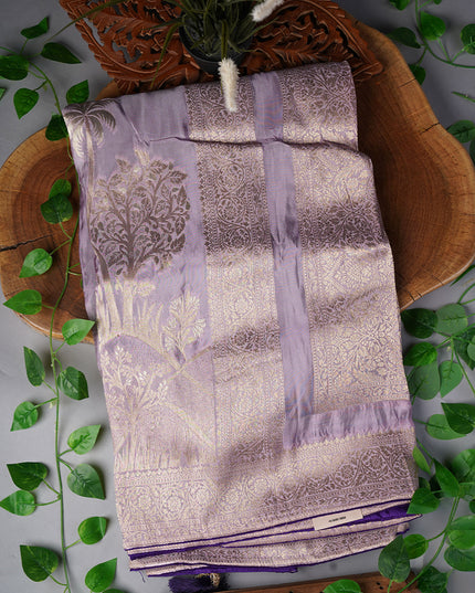 Banarasi Silk Saree with Gold Zari Weaving- Light Lavender