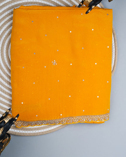 Russian Silk Saree with All Over Sequence Work and scallop border - Yellow