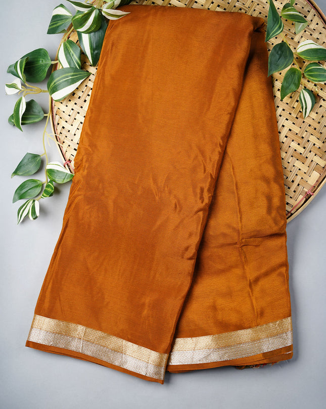 Binny Crepe Silk Saree With Golden Silver Zari Border - MUSTERED