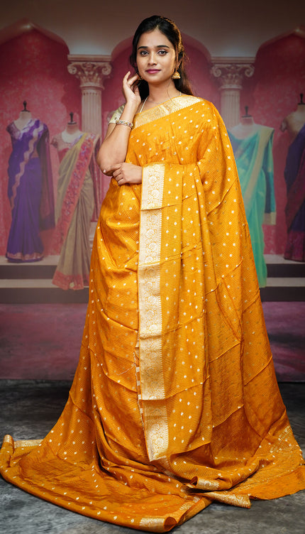 Korean Crepe Saree With Golden Buttis & Border - MUSTERED