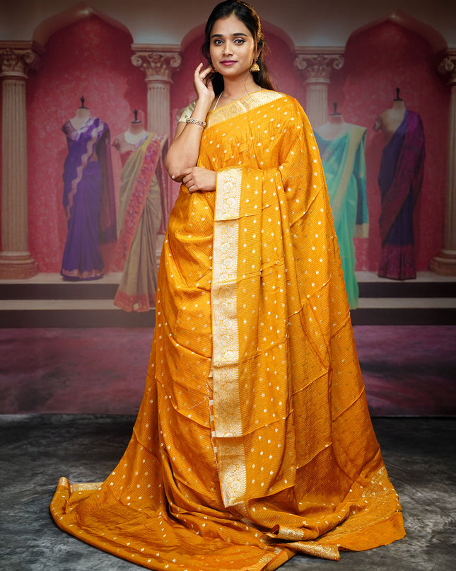 Korean Crepe Saree With Golden Buttis & Border - MUSTERED