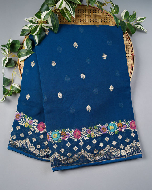 Kadi Georgette With Golden Butties Meenakari Border - Navy Blue