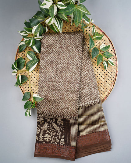 Muslin Silk Saree with Antique Zari Border- Coffee Brown