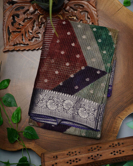 Korean Crepe Saree with Golden Butties and Golden Border- Multi Color