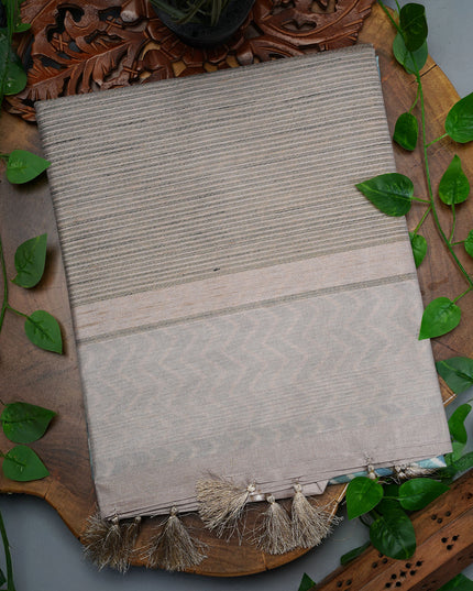 Tusser Silk Saree with Floral Print Border-  Light Blue