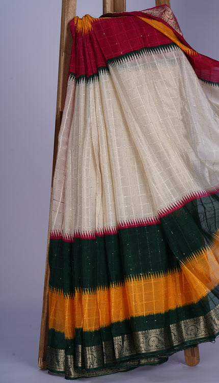 Chinon Silk Saree with Self Checks Dual Color & Zari Border