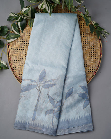 Silk Kota Saree With Ari Work Border - Light Blue