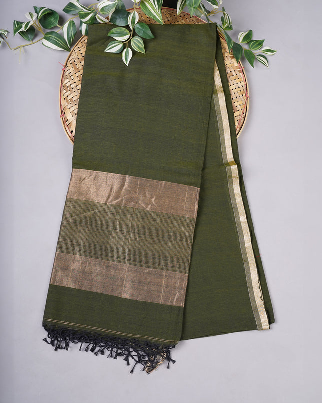 Cotton Antique Gold Zari Border - Green