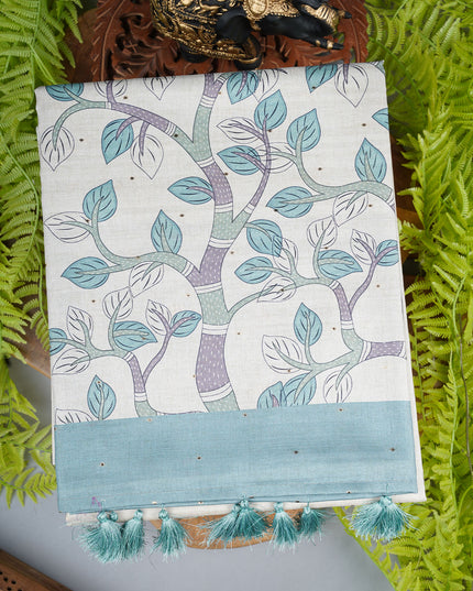 Tusser silk saree with all over  animal print - C & C Green