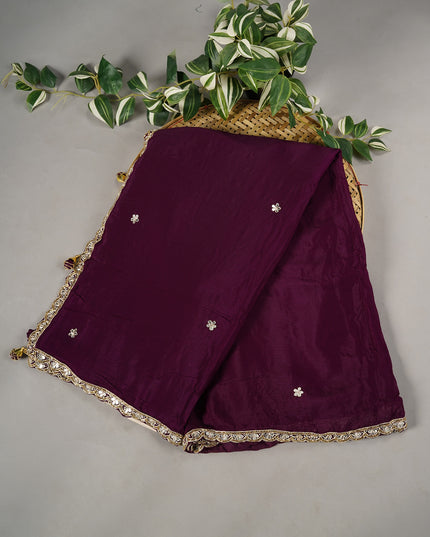 Italian Crape Mirror Work Booties With Kardhana Work - Violet