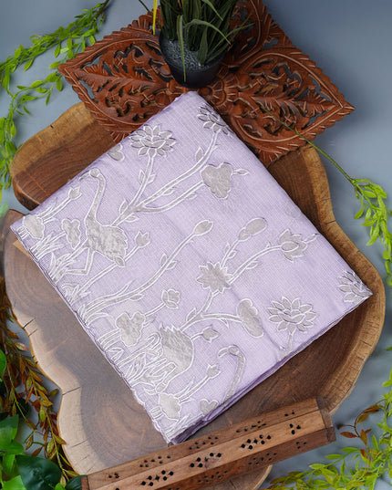 Kota Silk Saree With Applique Work and Scallop Border - Lavender