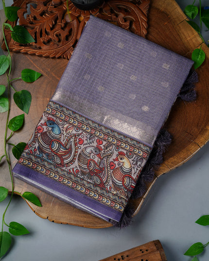 Tissue Kota Silk with Gold Butties and Contrast Floral Print Border- Lavender